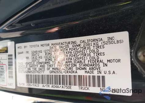 2005 Toyota Tacoma Prerunner V6 from USA, damaged, VIN 5TETU62N85Z076277